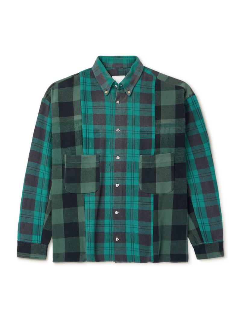 READYMADE - Button-Down Collar Patchwork Checked Cotton-Flannel Shirt - Men - Green - 1 von READYMADE