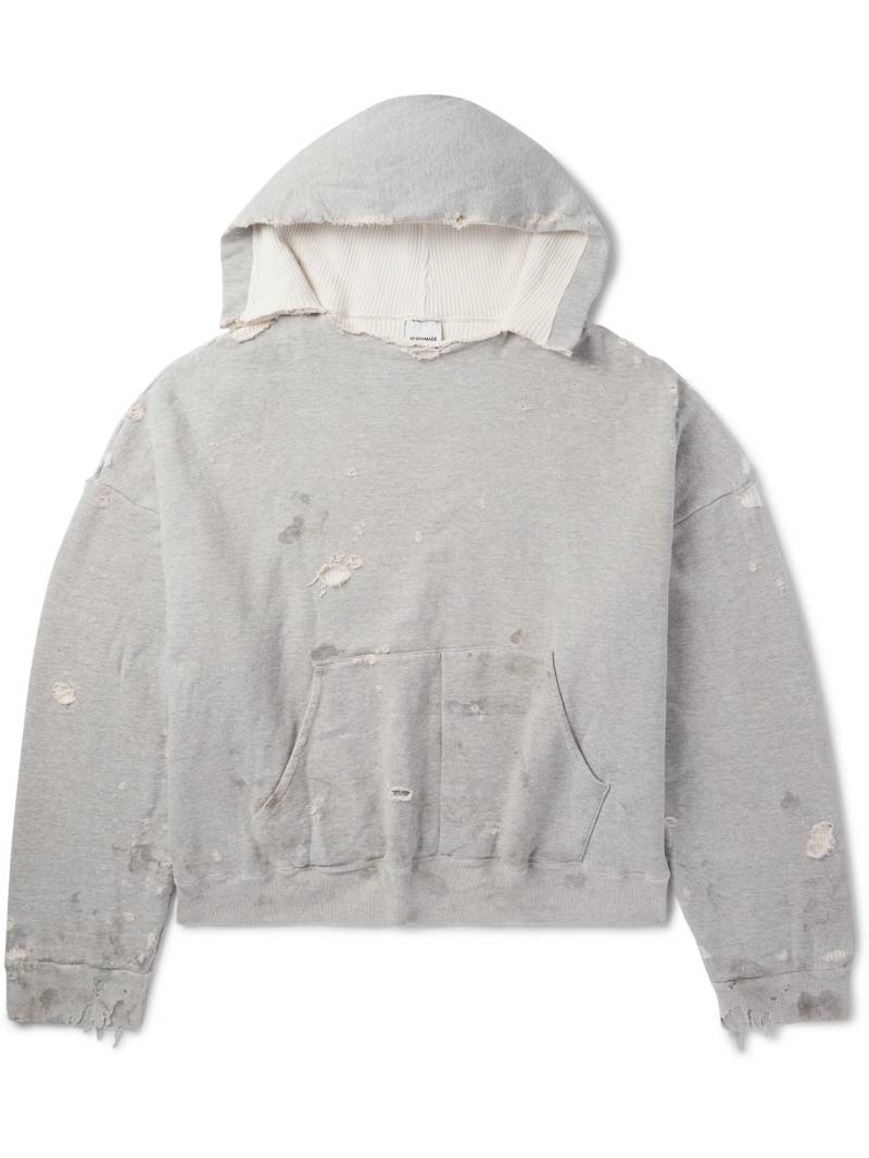 READYMADE - Distressed Cotton-Jersey Hoodie - Men - Gray - L von READYMADE