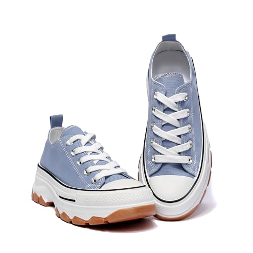 Kinder Chunky Canvas Sneakers Plateau Turnschuhe Schwarz Schnürschuhe mit Gummi-Zehenkappe rutschfeste Sohle Jungen Mädchen Freizeitschuhe, blau, 31 EU von READYSALTED