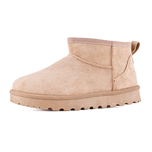 READYSALTED Damen-Stiefeletten, Wildleder, kuschelig, Kunstfell, Ultra Mini-Stiefeletten (COSY), beige, 37 EU von READYSALTED