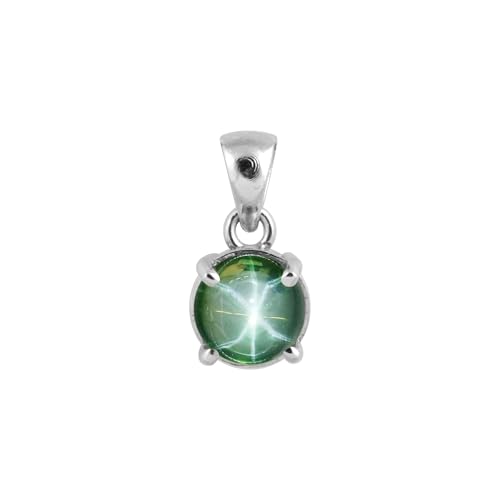REAL-GEMS 10,50 Karat Rundschliff, natürlicher 6 Strahlen, grüner Sternsaphir-Anhänger, Halskette, Sterlingsilber-Schmuck mit Kette, handgefertigter Edelsteinschmuck für Damen von REAL-GEMS
