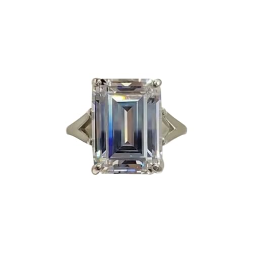 REAL-GEMS 12,30 Karat Smaragdschliff weiß behandelter Diamant Solitärring zertifiziert 925 Sterling Silber Damenschmuck poliert elegant zeitlos funkeln, 10, Sterling Silber, Diamant von REAL-GEMS