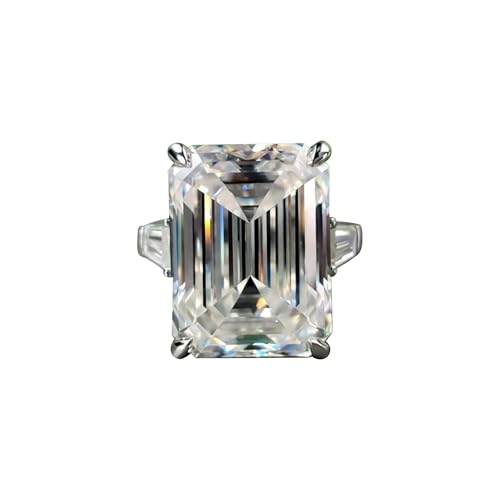 REAL-GEMS 14,50 Karat Smaragdschliff weiß behandelter Diamant großer Solitärring zertifiziert 925 Sterling Silber elegant raffiniert Damen Statement-Schmuck, 6, Sterling Silber, Diamant von REAL-GEMS