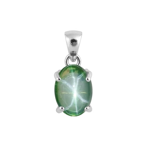 REAL-GEMS 17,50 Karat Ovalschliff, natürlicher 6 Strahlen, grüner Sternsaphir-Anhänger, Halskette, Sterlingsilber-Schmuck mit Kette, handgefertigter Edelsteinschmuck für Damen von REAL-GEMS