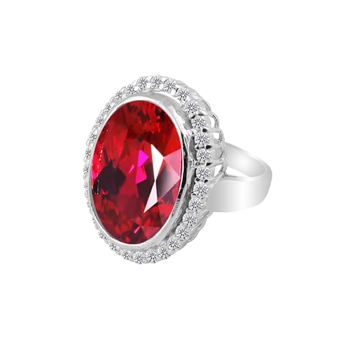 REAL-GEMS Halo-Ring aus 925er Sterlingsilber mit rotem Rubin, Tropfenform und Ovalschliff, Schmuck mit Zirkonia-Akzenten für Damen, 11.5, Edelstein, Rubin von REAL-GEMS