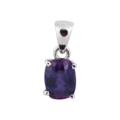 REAL-GEMS Halskette mit 11,50 Karat, Kissenschliff, natürlicher violetter Amethyst-Anhänger, Sterlingsilber, Halskette mit Kette, handgefertigter Edelsteinschmuck für Damen von REAL-GEMS