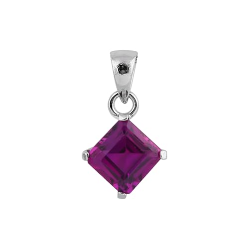 REAL-GEMS Halskette mit 11-karätigem Amethyst-Anhänger, quadratischer Schnitt, natürlicher violetter Amethyst, 925er Sterlingsilber, Schmuck mit Kette für Damen von REAL-GEMS