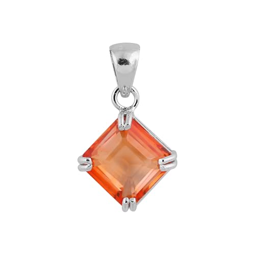 REAL-GEMS Halskette mit 16-karätigem quadratischem Morganit, natürlicher oranger Morganit, 925er Sterlingsilber, Schmuck für Damen, mit Kette REAL-GEMS Halskette mit 16-karätigem quadratischem Morganit, natürlicher oranger Morganit, 925er Sterlingsilber, Schmuck für Damen, mit Kette von REAL-GEMS