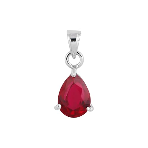 REAL-GEMS Halskette mit Anhänger, 16 Karat, natürlicher Birnenschliff, roter Rubin, 925er Sterlingsilber, Schmuck mit Kette für Damen von REAL-GEMS