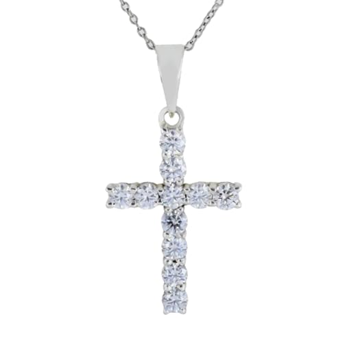 REAL-GEMS Halskette mit Kreuz-Anhänger für Damen, 5,00 Karat, Rundschliff, weißer Diamant, 925er Sterlingsilber, Schmuck ohne Kette von REAL-GEMS