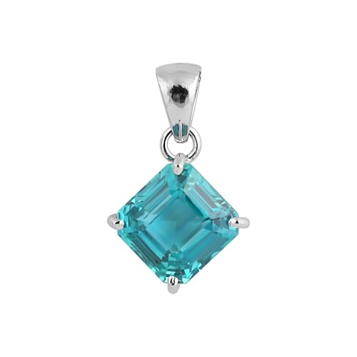 REAL-GEMS Halskette mit Paraiba-Turmalin-Anhänger, 14 Karat, natürlicher quadratischer Schnitt, 925er Sterlingsilber, Schmuck für Damen, mit Kette von REAL-GEMS