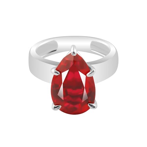 REAL-GEMS Natürlicher roter Rubin, 925er Sterlingsilber, Ring für Damen, 6, Edelstein, Rubin von REAL-GEMS