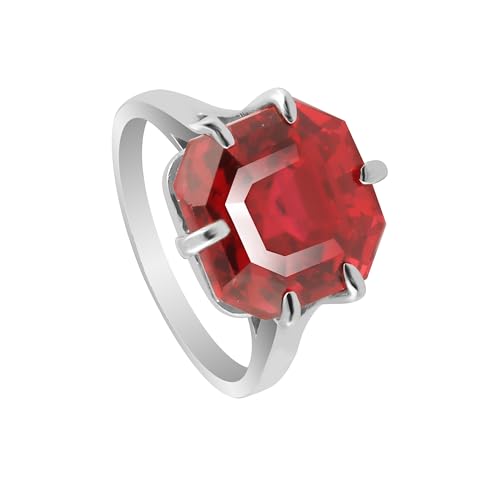 REAL-GEMS Natürlicher roter Rubin, 925er Sterlingsilber, Ring für Damen, 9, Edelstein, Rubin von REAL-GEMS