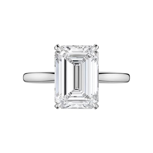 REAL-GEMS Solitärring aus 925er Sterlingsilber mit 4,15 Karat Smaragdschliff und weißem behandeltem Diamant, 11, Sterling Silber, Diamant von REAL-GEMS