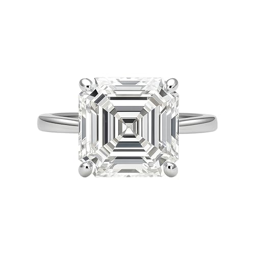 REAL-GEMS Solitärring aus 925er Sterlingsilber mit Asscher-Schliff und weißem behandeltem Diamant, 5,74 Karat, moderner Statement-Schmuck für Damen, 10, Sterling Silber, Diamant von REAL-GEMS