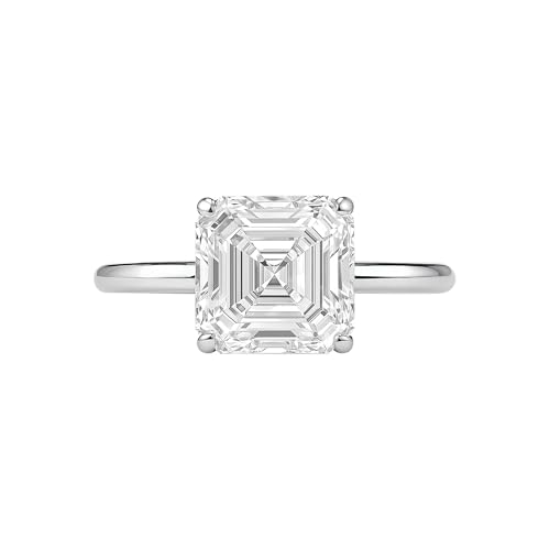 REAL-GEMS Solitärring aus 925er Sterlingsilber mit weißem behandeltem Diamant im Asscherschliff, 2,80 Karat, feiner Schmuck für Damen, 5, Sterling Silber, Diamant von REAL-GEMS