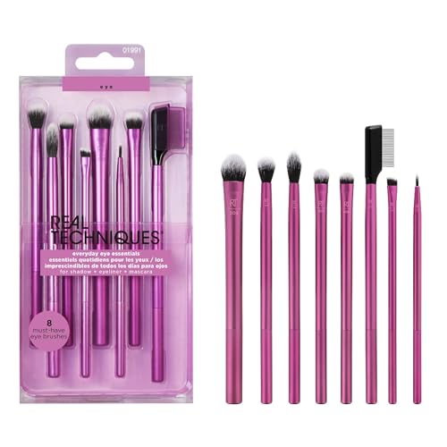 Real Techniques Everyday Eye Essentials Make-up-Pinsel-Set, Augenpinsel für Liner, Lidschatten, Augenbrauen und Wimpern, reisefreundlich, synthetische Borsten, 8-teiliges Set von REAL TECHNIQUES
