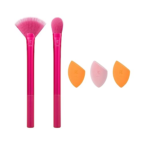 Real Techniques Limited Edition Starlite Nights Brush + Sponge Kit, Makeup Brush & Makeup Blending Sponge Set, For Concealer, Foundation, & Powder, For Matte or Dewy Skin, 5 Piece Gift Set von REAL TECHNIQUES