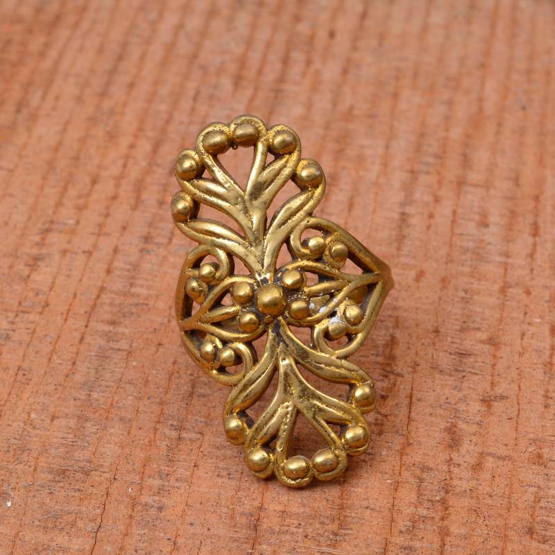 Boho Floral Messing Ring Handgemachter Verstellbarer Statement Schmuck von REALJEWELRYJAIPUR