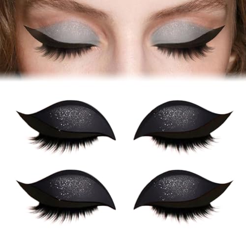 Lazy Eye Shadow Eyelash Patch, Colorful Beauty Fashion Eyelid Line Sticker with False Lashes & Shadow, 2-in-1 Reusable Eyeshadow Eyelashes Makeup Stickers for Women's All Eyeshapes(2pcs Black) von REALOKMAN