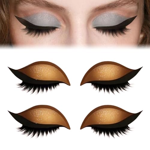 Lazy Eye Shadow Eyelash Patch, Colorful Beauty Fashion Eyelid Line Sticker with False Lashes & Shadow, 2-in-1 Reusable Eyeshadow Eyelashes Makeup Stickers for Women's All Eyeshapes(2pcs Gold) von REALOKMAN