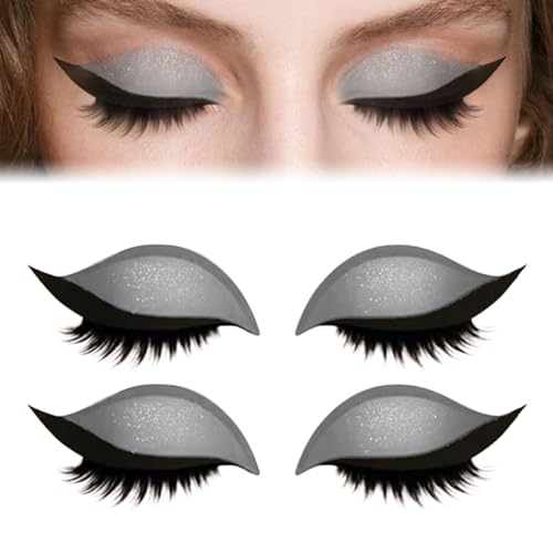 Lazy Eye Shadow Eyelash Patch, Colorful Beauty Fashion Eyelid Line Sticker with False Lashes & Shadow, 2-in-1 Reusable Eyeshadow Eyelashes Makeup Stickers for Women's All Eyeshapes(2pcs Gray) von REALOKMAN
