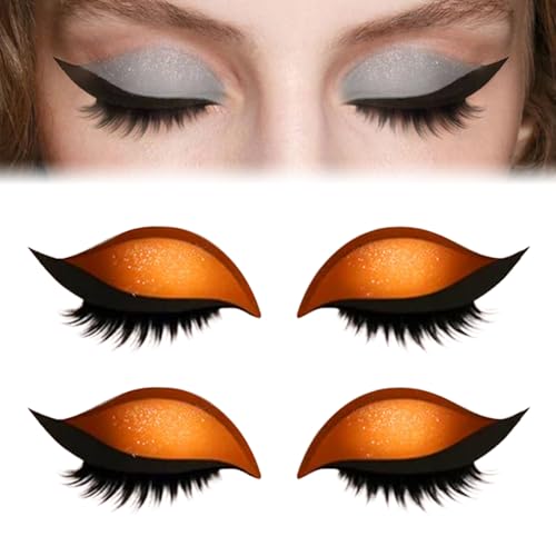 Lazy Eye Shadow Eyelash Patch, Colorful Beauty Fashion Eyelid Line Sticker with False Lashes & Shadow, 2-in-1 Reusable Eyeshadow Eyelashes Makeup Stickers for Women's All Eyeshapes(2pcs Orange) von REALOKMAN