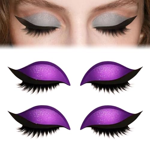 Lazy Eye Shadow Eyelash Patch, Colorful Beauty Fashion Eyelid Line Sticker with False Lashes & Shadow, 2-in-1 Reusable Eyeshadow Eyelashes Makeup Stickers for Women's All Eyeshapes(2pcs Purple) von REALOKMAN