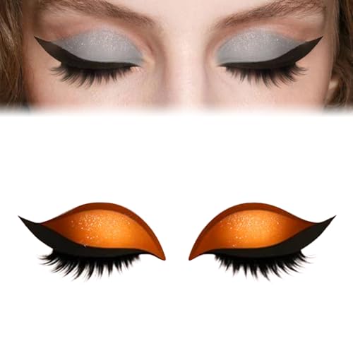 Lazy Eye Shadow Eyelash Patch, Colorful Beauty Fashion Eyelid Line Sticker with False Lashes & Shadow, 2-in-1 Reusable Eyeshadow Eyelashes Makeup Stickers for Women's All Eyeshapes(Orange) von REALOKMAN