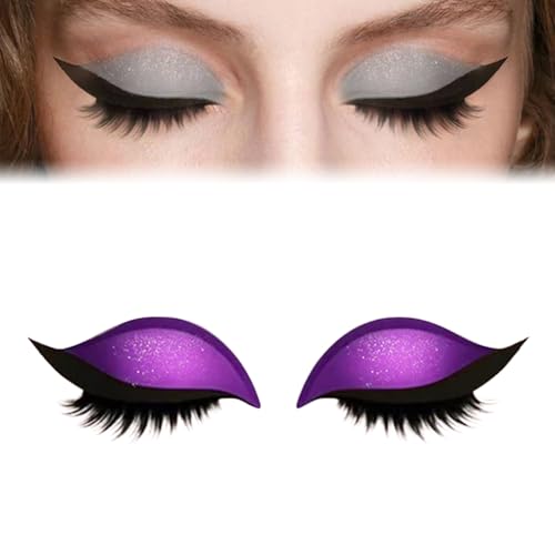 Lazy Eye Shadow Eyelash Patch, Colorful Beauty Fashion Eyelid Line Sticker with False Lashes & Shadow, 2-in-1 Reusable Eyeshadow Eyelashes Makeup Stickers for Women's All Eyeshapes(Purple) von REALOKMAN