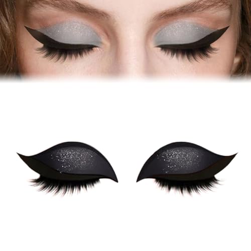 Lazy Eye Shadow Eyelash Patch, Colorful Beauty Fashion Eyelid Line Sticker with False Lashes & Shadow, 2-in-1 Reusable Eyeshadow Eyelashes Makeup Stickers for Women's All Eyeshapes(Schwarz) von REALOKMAN