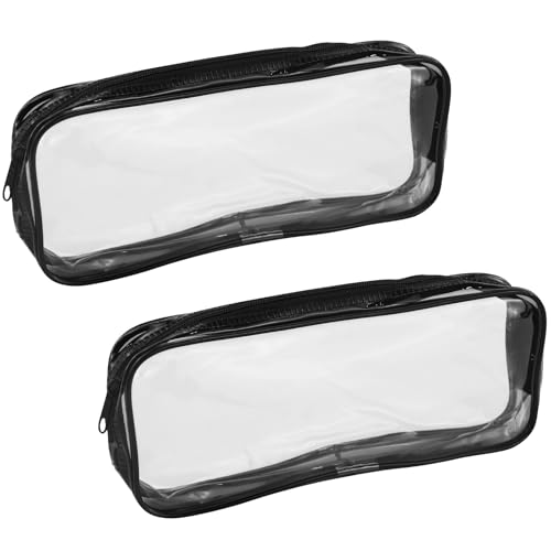 2 Pack Mäppchen Durchsichtig, Klare Federmäppchen Durchsichtige, Mäppchen PVC Rund für Frauen Studenten, Federtasche Pinseltasche Schule, Toilettenartikel Kosmetiktaschen, Pencil Case (Schwarz) von REBECCAGIBSON
