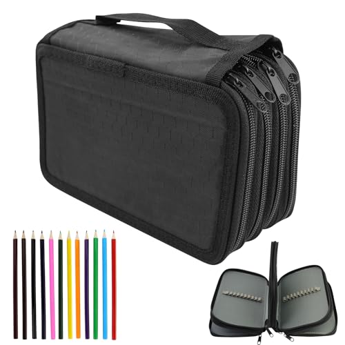 REBECCAHOWARD Federmäppchen Große 72 Slots Federmappe für Schule Studenten, Arbeit, Office Pen Organizer Holder Schulmaterial (Schwarz), mit 12 Buntstifte von REBECCAHOWARD
