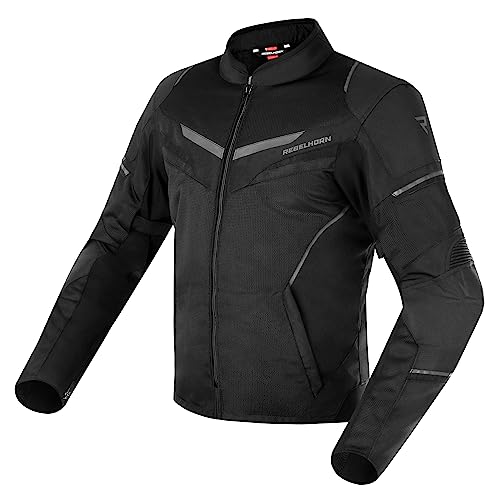 REBELHORN Flux Motorradjacke Herren | Abnehmbare L-XTR Membran | Ellenbogen und Schulterprotektoren Stufe 2 | Mesh-Belüftung Einsätze | Reflektierende Elemente von REBELHORN