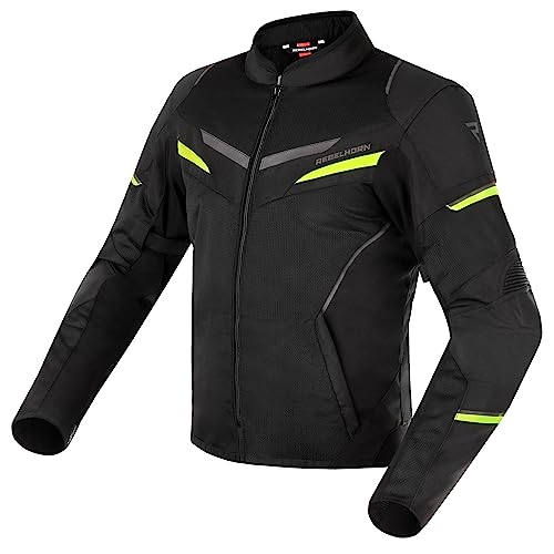 REBELHORN Flux Motorradjacke Herren | Abnehmbare L-XTR Membran | Ellenbogen und Schulterprotektoren Stufe 2 | Mesh-Belüftung Einsätze | Reflektierende Elemente von REBELHORN