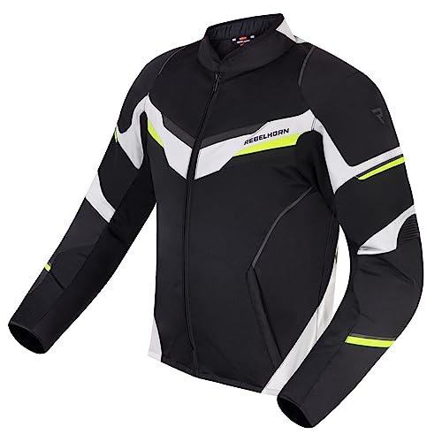 REBELHORN Flux Motorradjacke Herren | Abnehmbare L-XTR Membran | Ellenbogen und Schulterprotektoren Stufe 2 | Mesh-Belüftung Einsätze | Reflektierende Elemente von REBELHORN