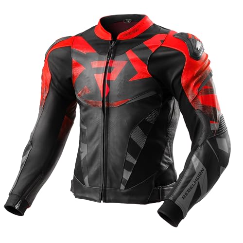REBELHORN Inferno Motorradjacke Herren | Leder | Ellbogen, Schulter und Rückenprotektor RE ZRO Stufe 2 | Schulterschleifer | In&Out Winddicht Weste | Belüftungspaneele von REBELHORN