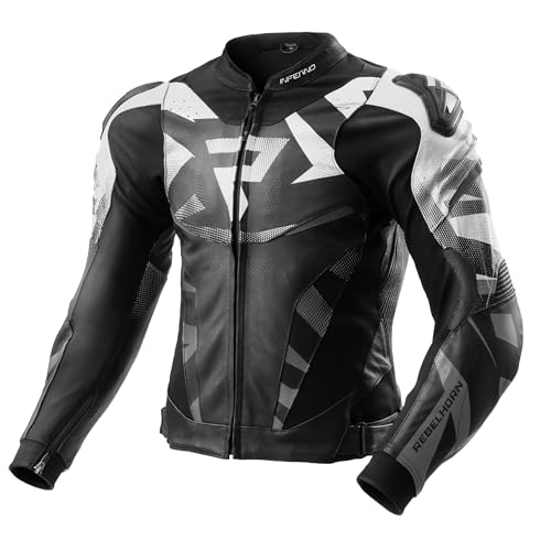REBELHORN Inferno Motorradjacke Herren | Leder | Ellbogen, Schulter und Rückenprotektor RE ZRO Stufe 2 | Schulterschleifer | In&Out Winddicht Weste | Belüftungspaneele von REBELHORN