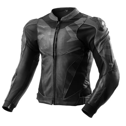 REBELHORN Inferno Motorradjacke Herren | Leder | Ellbogen, Schulter und Rückenprotektor RE ZRO Stufe 2 | Schulterschleifer | In&Out Winddicht Weste | Belüftungspaneele von REBELHORN