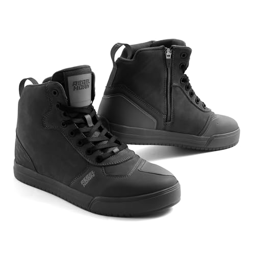 REBELHORN Spike WP Motorradstiefel Herren und Damen | Perforiertes Leder | DryRide Membran | Knöchel, Zehen und Fersenschutz | Langer Reißverschluss von REBELHORN