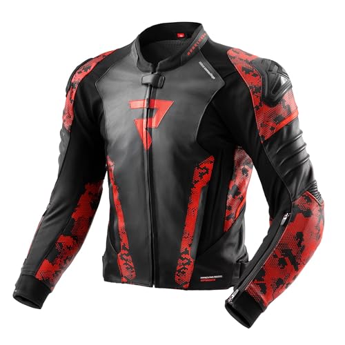 REBELHORN Veloce Motorradjacke Herren | Leder | Ellbogen und Schulterprotektoren Stufe 2 | Schulterschieber | 6 Belüftungskanäle mit Reißverschluss von REBELHORN