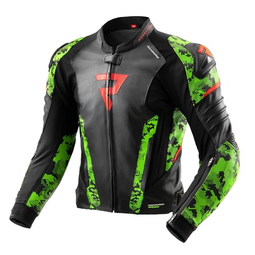 REBELHORN Veloce Motorradjacke Herren | Leder | Ellbogen und Schulterprotektoren Stufe 2 | Schulterschieber | 6 Belüftungskanäle mit Reißverschluss von REBELHORN