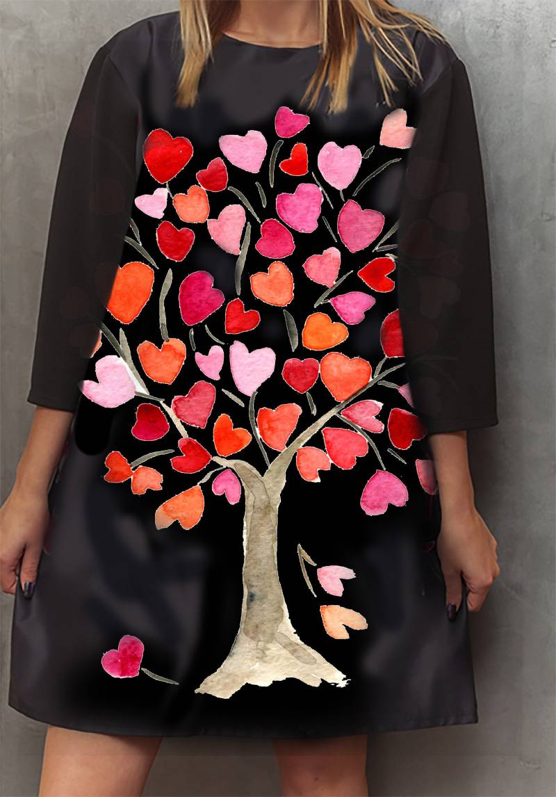 Heart Tree Print Kleid Langarm Art Kleid von REBELLYANN