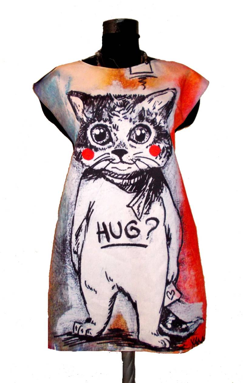 Katzen Zeichnung Druck Kleid, Buntes Kätzchen Tunika von REBELLYANN