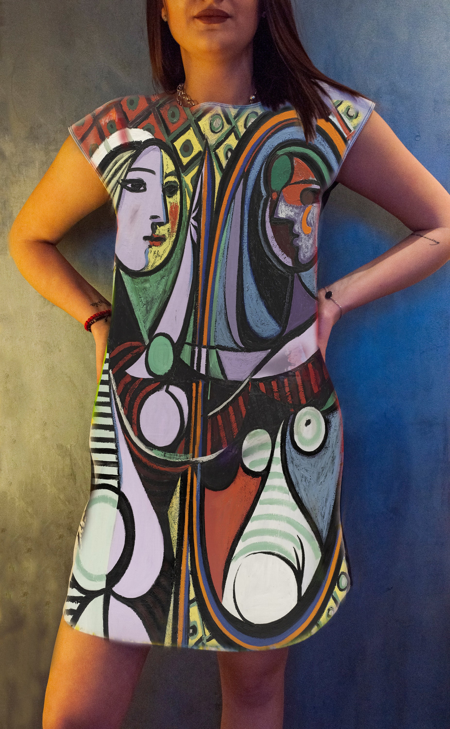 Mädchen Vor Einem Spiegel, Picasso, Moderne Kunst, Malerei, Kleid Mit Kunstdruck, Kubismus Picasso von REBELLYANN