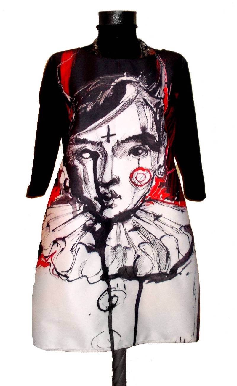 Handgefertigtes Gothic Etuikleid Harlekin Teufel Kunstdruck von REBELLYANN