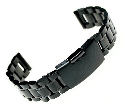 RECHERE Edelstahlarmband Uhrenarmband Gerade Ende Feste Glieder Farbe Schwarz 24mm von RECHERE