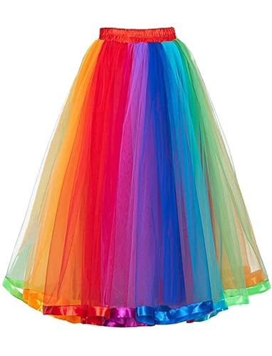 921 - Übergröße Damen Erwachsene Maxi Knielang Kurz Tutu Tüll Regenbogen Rock, Maxilang Regenbogen, 3X von RED DOT BOUTIQUE