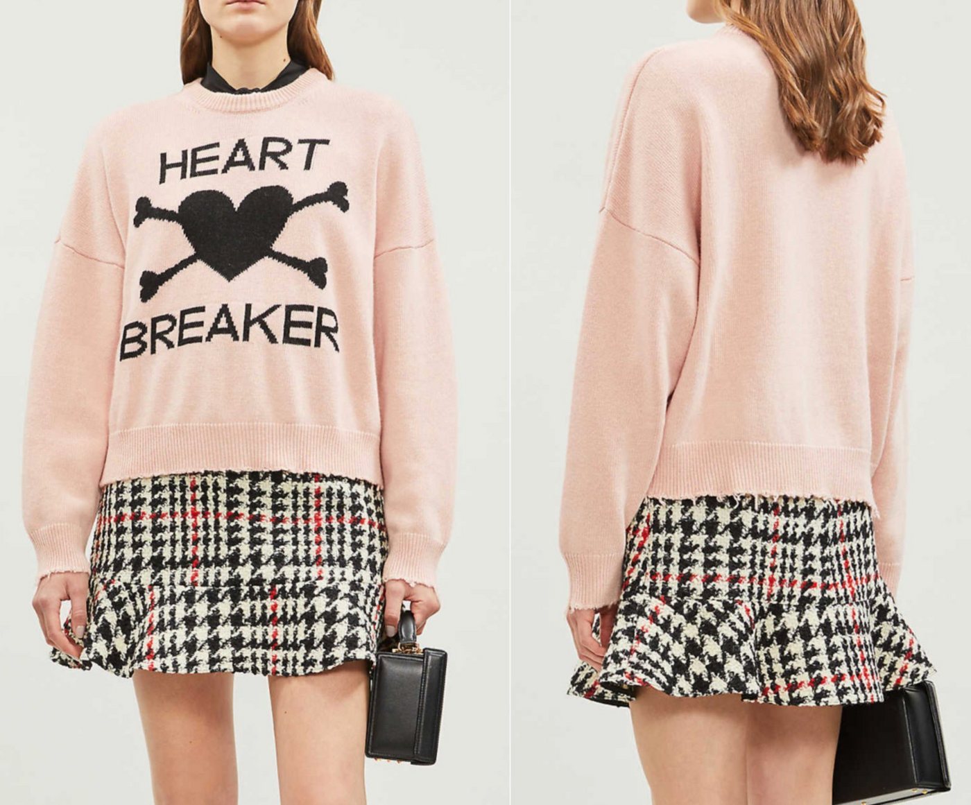 RED VALENTINO Strickpullover VALENTINO RED Heart Breaker Cropped Distressed Wool Cashmere Jumper P von RED VALENTINO