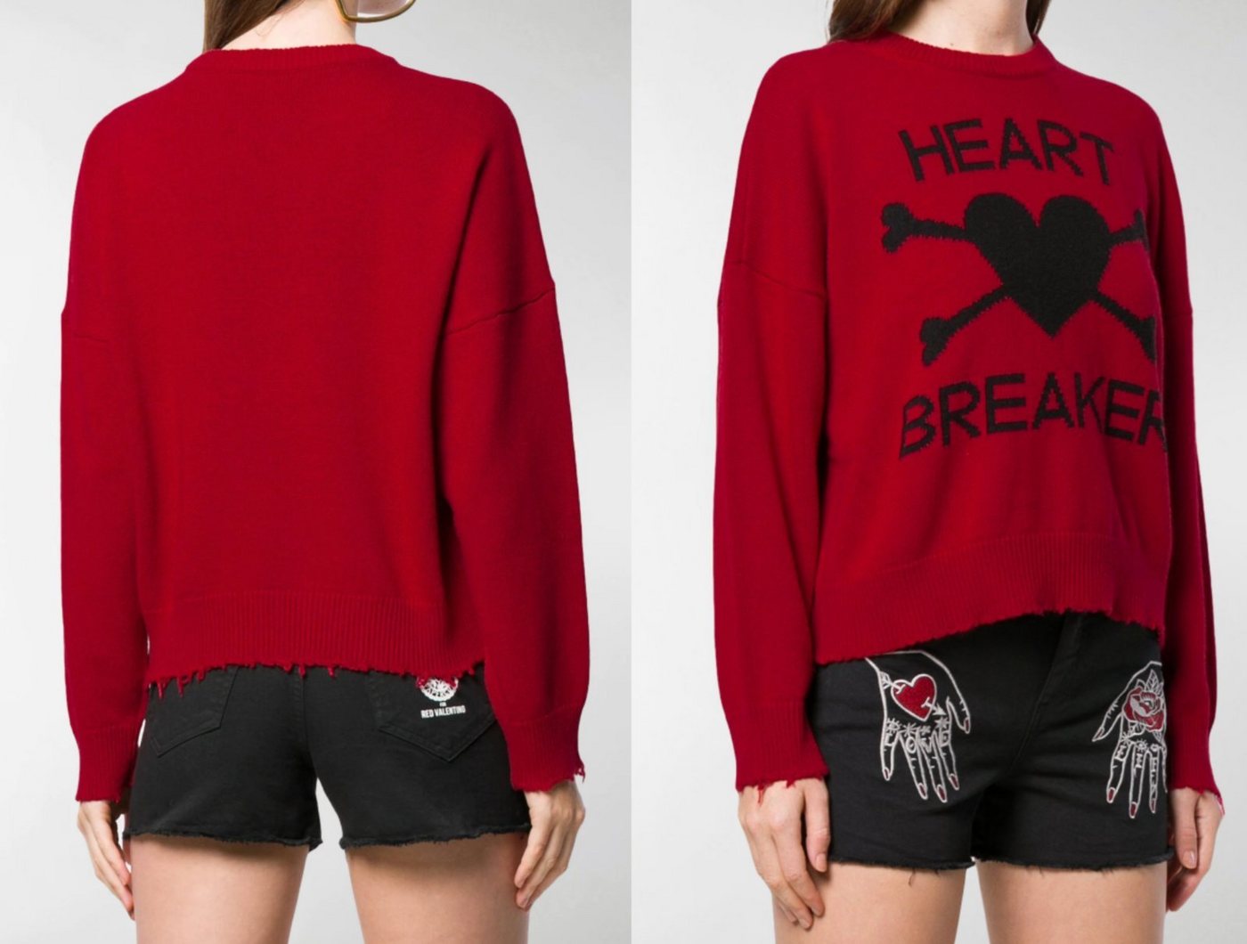 RED VALENTINO Strickpullover VALENTINO RED Heart Breaker Cropped Distressed Wool Cashmere Jumper Pu von RED VALENTINO